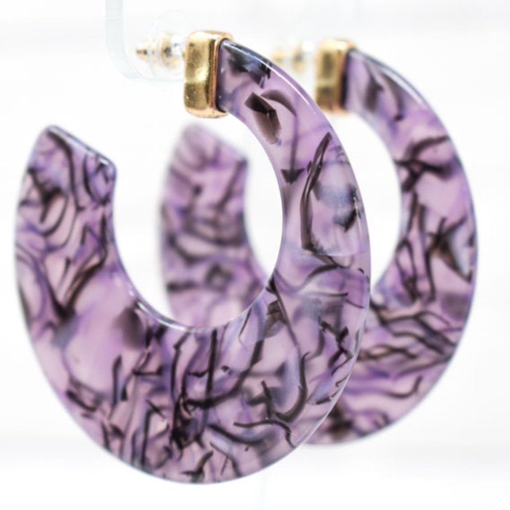 2.25" Purple Faux Marble Finish Hoop Earrings